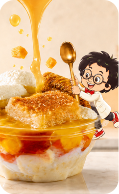 Professional advertising photography for Zain Juice and dessert bowl with luxury styling.